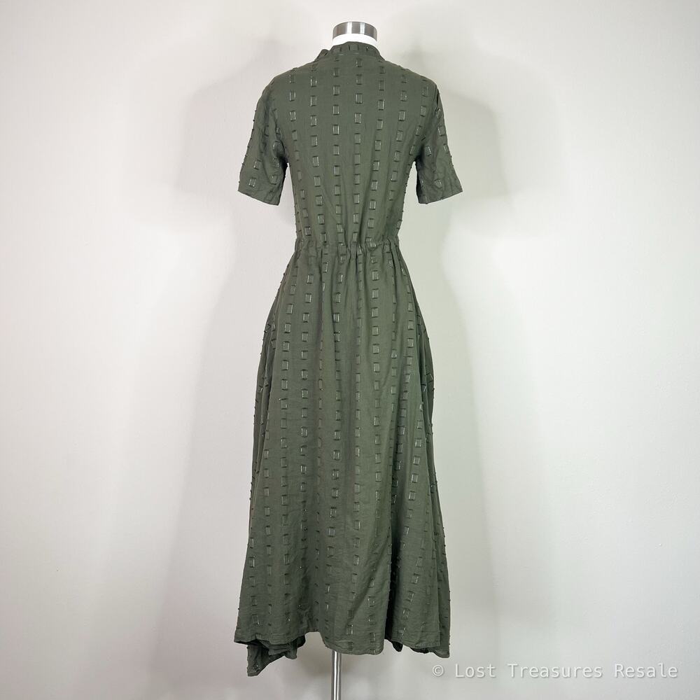 Never A Wallflower | Kelli Olive Green Textured Cotton Tassel Tie Maxi Dress XS - Picture 8 of 12